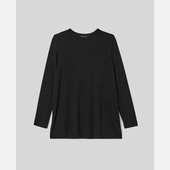 Eileen Fisher Black Fine Jersey Crew Neck Long Length Top - Picture 5 of 5